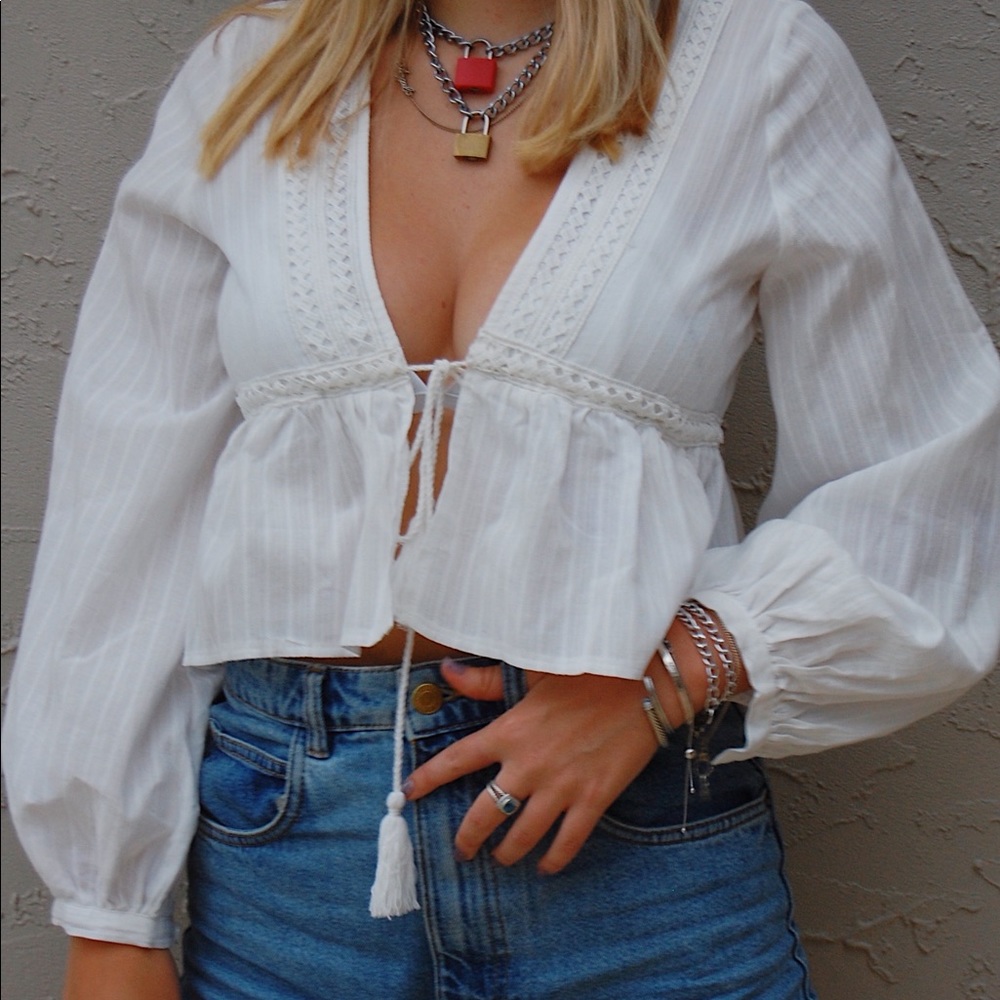 White Princess Polly Tie Blouse